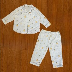 Printfresh Lemon Drop Panama Set Womens 4x Embroidered PJs Long Sleeve Pants